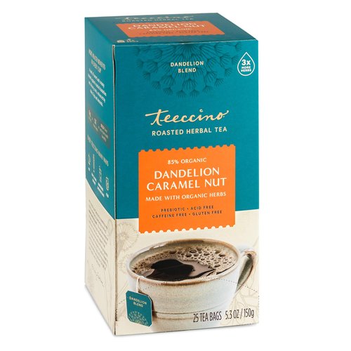 Teeccino Dandelion Caramel Nut Tea - Caffeine Free, Roasted Herbal Tea with Prebiotics, 3x More H...