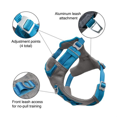 Kurgo Journey Air Dog Harness, Vest Harnesses for Dogs, Pet Hiking Harness for Running & Walking, Reflective, Padded, Includes Control Handle, No Pull Front Clip (Blue, Medium)
