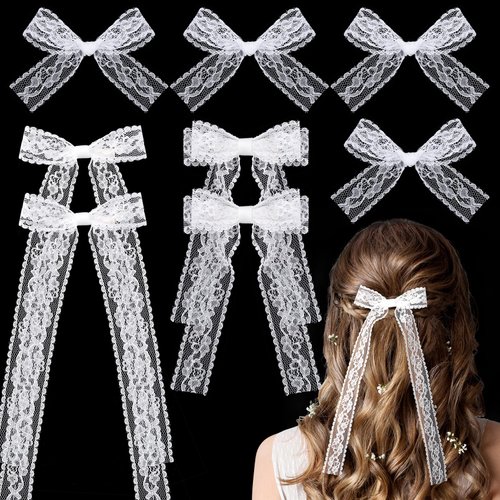 KIKOOD 8pcs White Lace Hair Bows Clips Kits for Women Cute Hair Bow Alligator Hair Barrette with ...