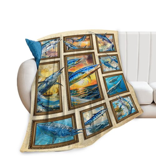 Fishing Blanket Fish Throw Blanket Cozy Plush Fleece Flannel Fishing Lover Gifts Blankets for Girls Boys Women Men 50"X40"