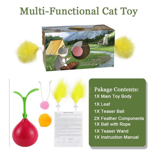 Abnaok 2-in-1 Cat Toy, Cat Interactive Toys for Indoor Cats Kitten Tumbler Balls Kitty Feather Toy, Cat-Digging Hole Toy Suitable as a Birthday Gift