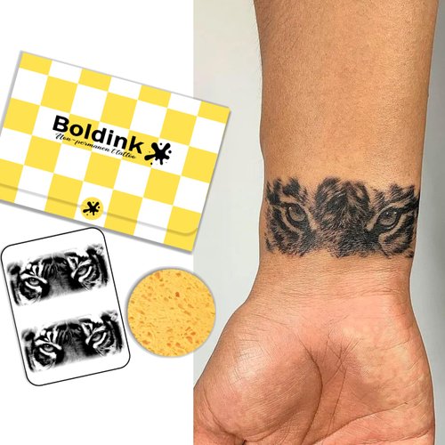 Boldink Semi-permanent tattoos, realistic fake tattoos, last 7-15 days, waterproof non-reflective temporary tattoo stickers, cruelty-free, uniquely designed exquisite packaging（Tiger Gaze）