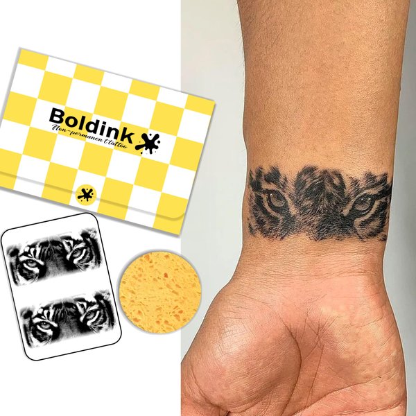 Boldink Semi-permanent tattoos, realistic fake tattoos, last 7-15 days, waterproof non-reflective temporary tattoo stickers, cruelty-free, uniquely designed exquisite packaging（Tiger Gaze）