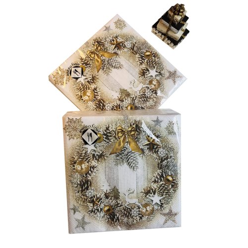 Mesafina 40-ct Golden Wreath Napkins Winter Wreath Napkins Paper Decoupage Napkins Decorative Paper Napkins Golden Napkins for party, Multicolor, 6.5 x 6.5 x 2 inch (33828350)