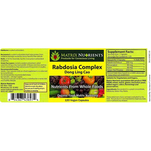 RABDOSIA Complex - Highly Potent Antioxidant for Maximum Cell Protection! - 100% Natural Ingredients: Rabdosia Extract, Green Tea, Resveratrol, Rutin - Vegan Capsules (120ct)