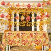 FULJOOY 4 Pcs Fall Tablecloth Sets 2 Maple Leaf Plastic Table Cover and 2 Banner Thanksgiving Tablecloth Maple Leaves Table Cloth Waterproof Thanksgiving Rectangle Tablecloth for Harvest Holiday Party