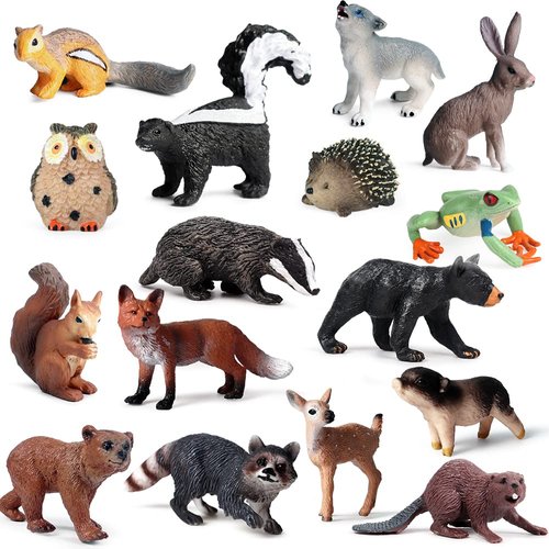 RCOMG 16pcs Forest Animal Baby Figures - Woodland Creatures Miniature Set, Cake Toppers, Educatio...