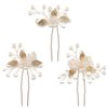 3pcs Pearl Bride Wedding Hair Pins Leaf Bridal Head Piece Flower Hair Accessories for Women and Girls 2.36 in *3.94 in, Golden