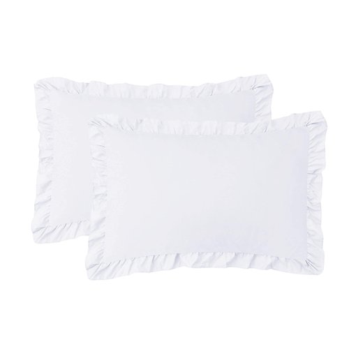 MoonxHome Ruffled Pillow Shams, Pack of 2 Edge Ruffled Pillow Cases 100% Brushed Microfiber Standard Size Bedding Pillow Covers with Envelope Closure (20x26 inches, White)