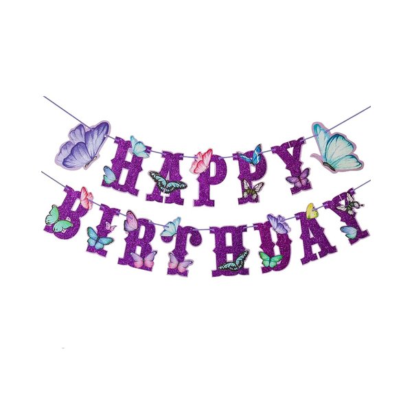 Elaliyi Butterfly Happy Birthday Banner Butterfly Birthday Decorations Fairy Happy Birthday Banner Butterfly Birthday Banner for Girls Kids Babys Birthday Party Supplies