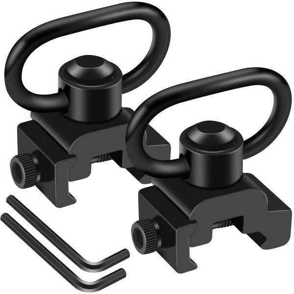 LONSEL 360° Rotation Picatinny Sling Swivel Mounts, 2 Point and Traditional Sling Picatinny Rail Mount with 1.25" Push Button QD Sling Swivels - Black (2 Pack)