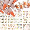 Thanksgiving Fall Nail Stickers Autumn Leaves Nail Art Water Decals Transfer Foils for Nails Supplies Watermark Yellow Maple Alphabet Flower Designs for Women Nail Tattoos Manicure Decorations 12PCS
