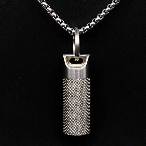 Small Pill Box Titanium Pill Fob Necklace Nitro Mini Waterproof Pill Holder Lightweight Survival Case Keychain Pill Case Necklace for Men & Women (TC10-Ti)