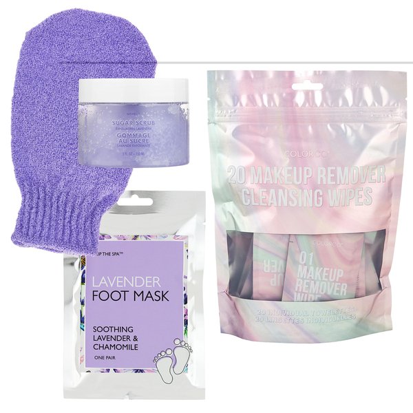 Jean Pierre Cosmetics Lavender Beauty Kit, Spa Gift, Spa Kit for Women, Lavender Spa Gift Set, Home Spa Kits, Gifts for Women, Christmas Gift, Stocking Gifts (4 Piece Set)