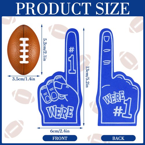 Silipull 60 Pcs Football Party Favors 30 Pcs Mini Football Stress Balls Foam 30 Pcs Fan Foam Finger Mini #1 Sports Party Favor Toy for Football Party Supplies Birthday Party Gift(Football)