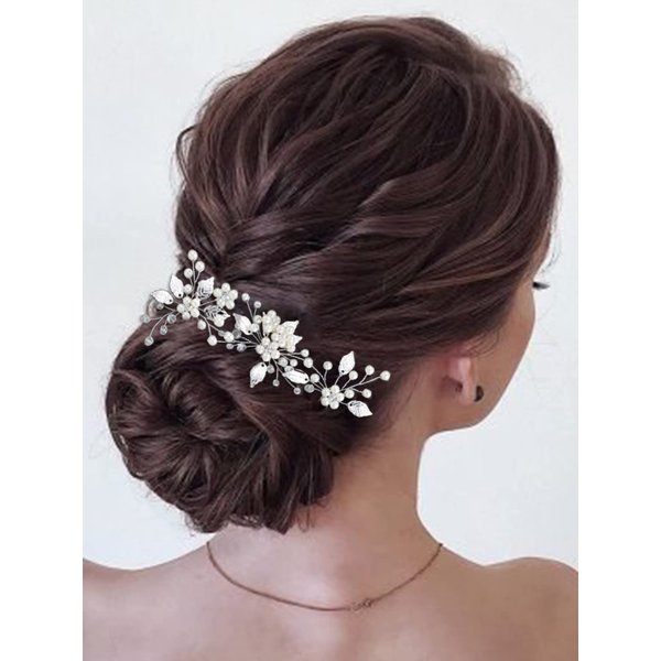 Asooll Pearl Bride Wedding Hair Pins Leaf Bridal Hair Pieces Hair Accessories for Women and Girls (Pack of 3) (Silver)