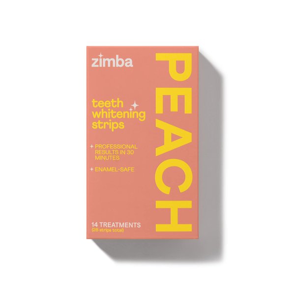 Zimba Teeth Whitening Strips Vegan Whitening Strip Enamel Safe Teeth Whitening Hydrogen Peroxide Teeth Whitener for Coffee, Wine, and Other Stains, 28 Strips (14 Day Treatment), Peach