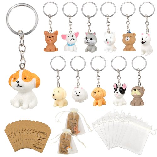12 PACK Puppy Dog Party Favors Puppy Key Chain With Organza Bags Thank You Kraft Tags For Back To School Item Birthday Party Favors Backpack Key Decorations Classroom Rewards Dog Theme Supplies