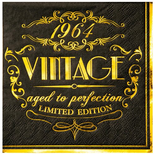 Crisky 60th Birthday Napkins for Men 60th Birthday Table Decorations Black Gold Vintage 1964 Beverage Dessert Cake Table Decorations Party Supplies 50 Count, 3-ply