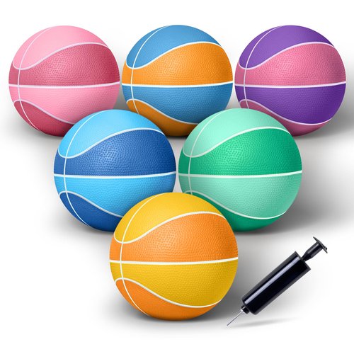 Fastes Mini Basketball Balls for Indoor and Outdoor Play, 6 Pack 6" Small Basketballs Set with Pump for Mini Basketball Hoop, Needle is Inside Pump, Little Basketball Toys for Kids, Toddlers