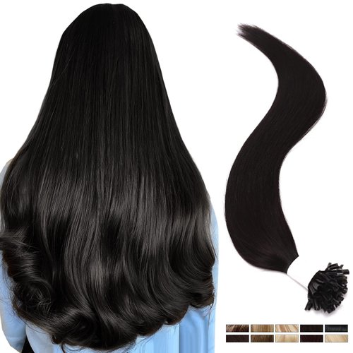 Elailite Keratin Bond Hair Extensions Human Hair V3.0 U Tip Glue 50g/50s #1B Natural Black Heat Fusion 100% Real Seamless Silky Natural Straight for Women 16 Inch