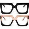 AIEYEZO Oversized Square Blue Light Glasses for Women Cute Big Frame Glasses Fashion Clear Multi-Color Computer Eyewear (Black + Champagne Black)