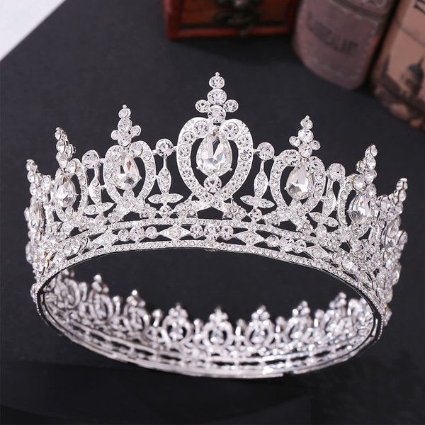 SH Crystal Queen Crown for Women Rhinestone Wedding Crown Princess Birthday Tiara Full Round Hair Accessories for Pageants Halloween Prom Silver