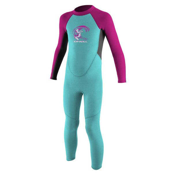 O'Neill Toddler Reactor-2 2mm Back Zip Full Wetsuit, Light Aqua/Graphite/Berry, 1