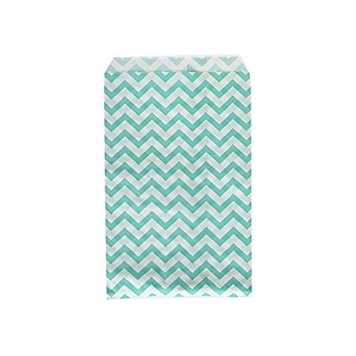 RJ Displays-100 pcs Chevron Paper Gift Bags Teal Turquoise for Gift Card, Gift Candy, Cookies, Doughnut, Crafts, Party Favor, Sandwich, Jewelry Merchandise Size 6" x 9" - by RJ Displays