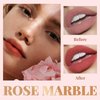 BEUKING Marble Matte Lipstick, Velvet Silk Lip Gloss, Nude Highly Pigmented Long Lasting, Hydrating Non-Sticky, Full Coverage Lightweight, Waterproof Lip Contouring Cosmetic (4# FLOWER, 0.11 OZ)