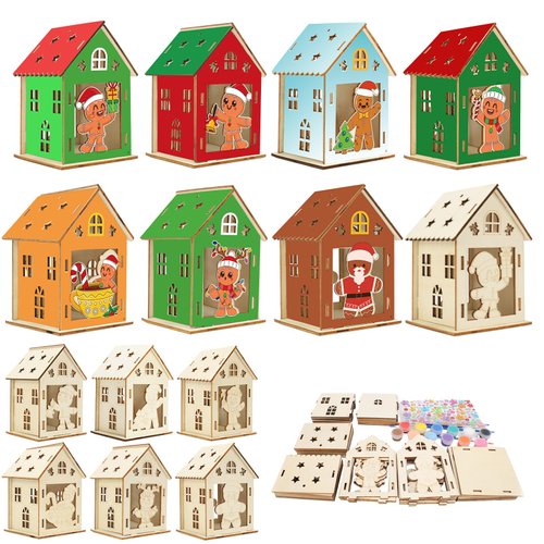 Fennoral 14 Pack Wooden Gingerbread House Craft Kit for Kids Make You Own 3D Gingerbread Man House Kit DIY Christmas Arts and Crafts for Chirstmas Party Supplies Christmas Table Decoration
