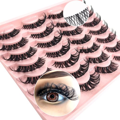 14 Pairs Cat-Eye Lashes, D Curl Russian Strip Lashes with Clear Band Looks Like Eyelash Extensions, 10-20 MM Fox Eyelashes Natural Look Wispy False Eyelashes by Heracks (030A)