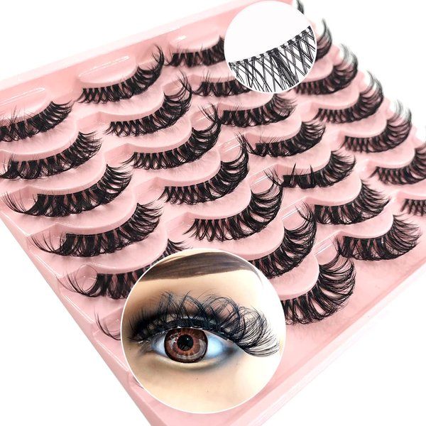 14 Pairs Cat-Eye Lashes, D Curl Russian Strip Lashes with Clear Band Looks Like Eyelash Extensions, 10-20 MM Fox Eyelashes Natural Look Wispy False Eyelashes by Heracks (030A)