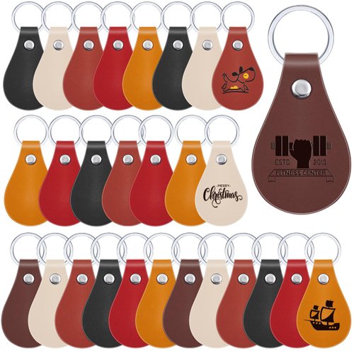 Taiyin 30 Pcs Leather Key Fob Kit for DIY Craft, PU Leather Key Fobs Blanks with Rivets and Key Rings for Laser Engraving Keychain Making Leather Working (Multi Colors)