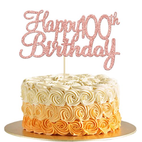 Gyufise 1 Pack Rose Gold Happy 100th Birthday Cake Topper Glitter Happy 100 Cupcake Topper Cheers to 100 Fabulous Cake Decoration for 100th Birthday Party Decoration Supplies