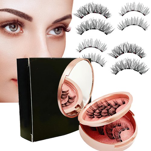BASEMMAHER Magnetic Eyelashes without Eyeliner, 3D Dual Magnetic False Eyelashes Natural Look Extension Light Weight & Reusable Magnetic Eyelashes Kit with Applicator Tweezers No Glue Needed