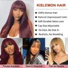 Burgundy Wig Human Hair Red Wigs with Bangs Brazilian Virgin Straight Wig with Bangs Full Machine Made None Lace Front Wigs For Black Women 16 Inch