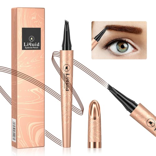 Ursoulney Eyebrow Pencil Microblading Eyebrow Pen - Liquid Eye Brow Pencil With Micro 4 Point Lift & Brow Pen Snatch, Long-Lasting Waterproof for Natural Eyebrow Hair Eye Makeup(Dark Brown）