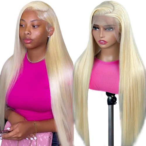 613 Blonde Lace Front Wig Human Hair 13x4 HD Transparnet Straight Glueless Wigs Human Hair Pre Plucked 613 Wig Blonde Lace Frontal Wig 180% Density Bleached Knots Human Hair Wigs For Women 24 Inch