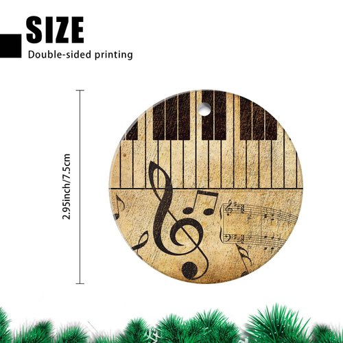 Double Sided Ceramic Ornament Xmas Tree Christmas Decor 3 inch，Vintage Music Piano