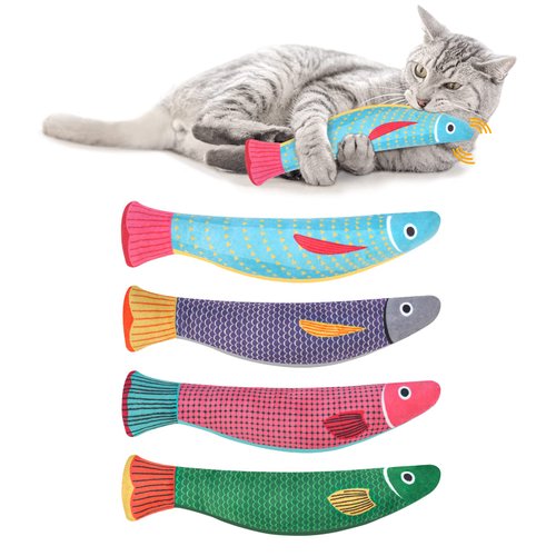 WONOWPA 4Pcs Catnip Toy, Plush Cat Toys with Jingly Bell, Bite Resistant Chew Toys, Catnip Filled Cartoon Cat Teething Chew Toy for All Cats