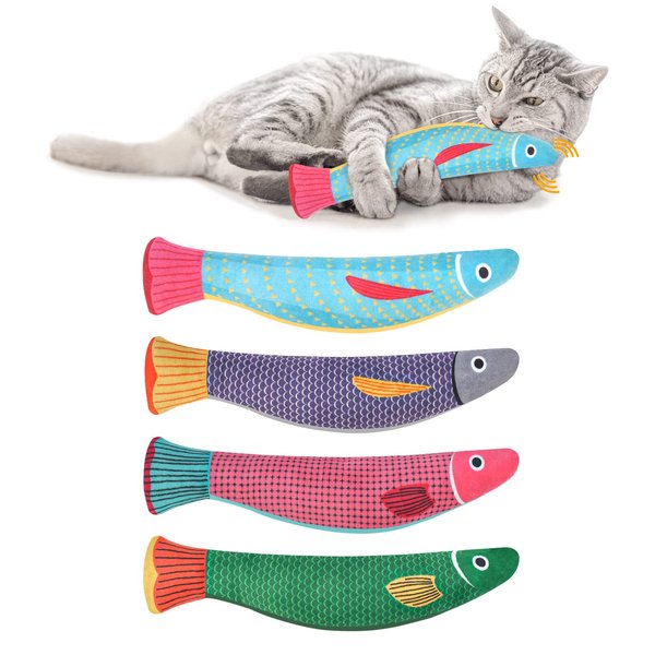 WONOWPA 4Pcs Catnip Toy, Plush Cat Toys with Jingly Bell, Bite Resistant Chew Toys, Catnip Filled Cartoon Cat Teething Chew Toy for All Cats