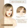 NAYOO Blonde Wig with Bangs, 12 Inch Blonde Short Bob Wigs for Women, Natural Look Blonde Bob Wig with Bangs, Super Soft Straight Bob Wig, Colorful Wig for Everyday Use, Cosplay, Halloween(A-Blonde)