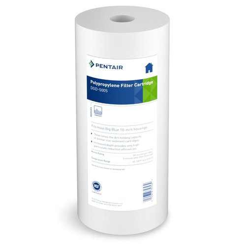 Pentair Pentek DGD-5005 Big Blue Water Filter, 10-Inch Whole House Sediment Filter Cartridge Replacement, Dual-Gradient Density Spun Polypropylene, 10" x 4.5", 5 Micron, Pack of 1