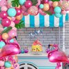 142Pcs Tropical Flamingo Balloons Garland Arch Kit, 40" Flamingo Balloons Hot Pink Green Confetti Balloons Palm Leaves for Hawaii Luau Aloha Flamingo Birthday Party Baby Shower Wedding Decorations
