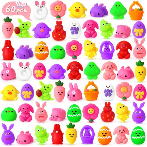NPET 60pcs Easter Mochi Squishy Toy, Easter Eggs Stuffers Filler Easter Squishies Toy Bulk Easter Treat Squishy Toy, Easter Basket Stuffers Squishies Toy for Girls Boys Party Favor Squishy Toy