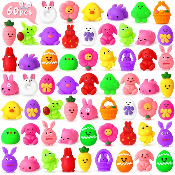NPET 60pcs Easter Mochi Squishy Toy, Easter Eggs Stuffers Filler Easter Squishies Toy Bulk Easter Treat Squishy Toy, Easter Basket Stuffers Squishies Toy for Girls Boys Party Favor Squishy Toy