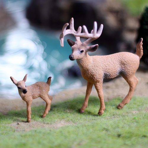 Gemini&Genius Whitetail Deer Animal Toys for Kids, Deer Figurines with Cub, 2Pcs Reindeer Family Woodland Animal Toys, Great for Kids Party Favors, Treasure Box Prizes, Family Fun or Cake Toppers