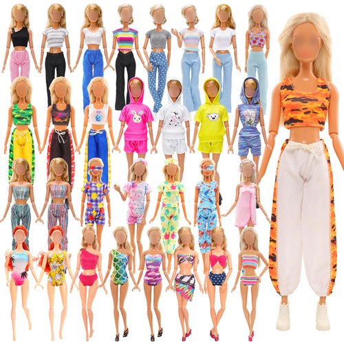 Miunana 9 Sets Girl Doll Clothes Hooded Sport Suits 2 Pajamas Set Fashion Outfits Top and Pants/Shorts Swimwear Swimsuits for 11.5 Inch Girl Dolls