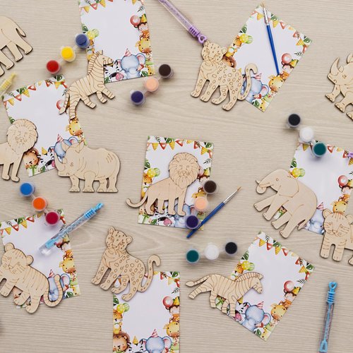 Safari Party Favors - 12 PCS Jungle Craft Kits Party Supplies - Safari Jungle Wooden Painting Kit for Kids with Bubble Wand - Wild Animals Christmas Birthday Goodie Bags Gifts Prizes Girls Boys